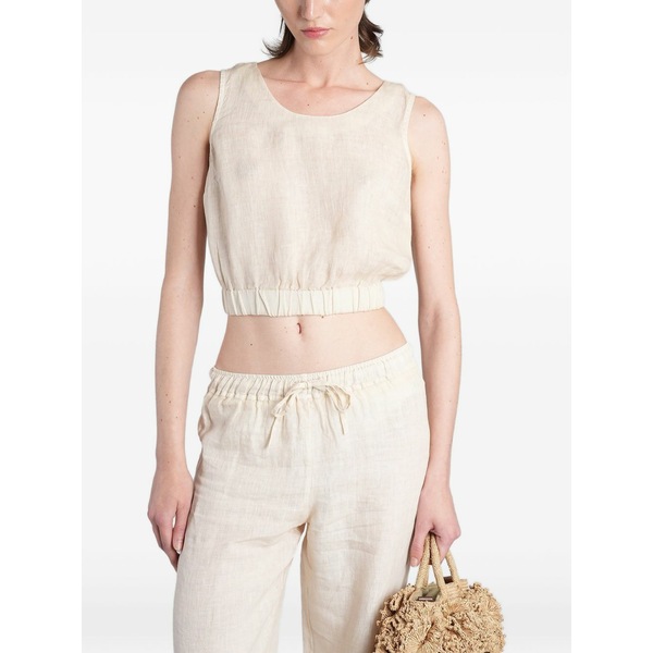 １２０％リノ レディース カットソー トップス Elasticated-hem cropped top Neutrals