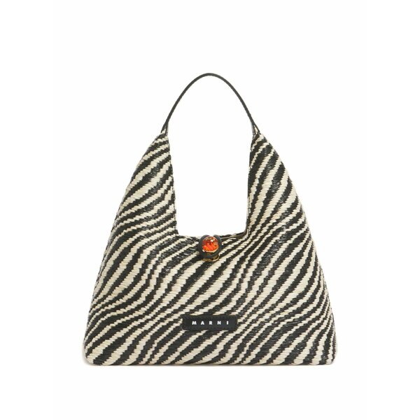 マルニ レディース ハンドバック 御徒面子 Wavy raffia effect top-handle bag Black
