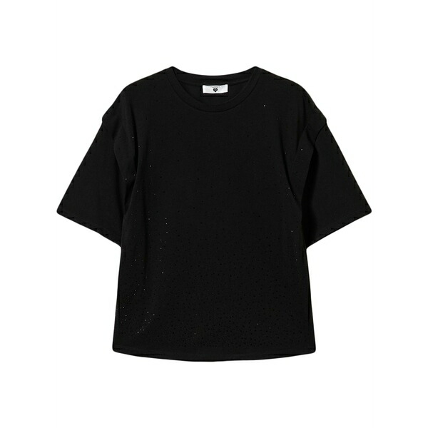 ツイン仕掛ける レディース プルオーバー トップス Rhinestone-embellished t-shirt Black