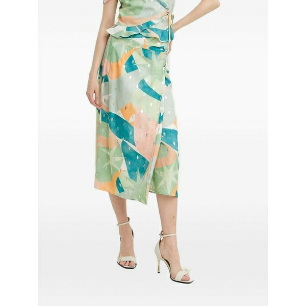 ネバーフリードレスド レディース スカート ボトムス Abstract-print asymmetric skirt Green|asty