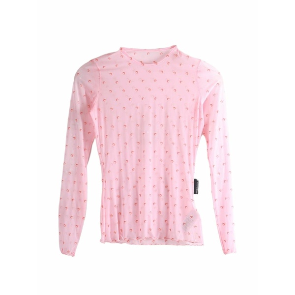 米国海兵隊員 独居室 レディース ティーシャツ トップス Moon-print lettuce-hem t-shirt Pink
