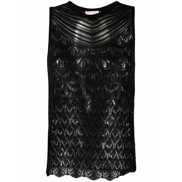 リュージョー レディース カットソー トップス Open-knit sleeveless tank top Black