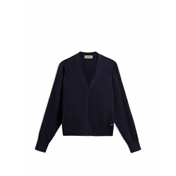 羊毛 一財産 レディース ジレー アウター V-neck ribbed cardigan Blue