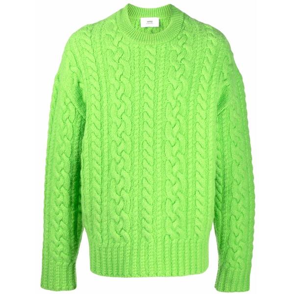 意中の女 メンズ 編み物\u0026スウェーター アウター Cable-knit crew-neck jumper Green