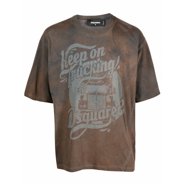 ディースクエアード メンズ プルオーバー トップス Graphic-print cotton t-shirt Brown