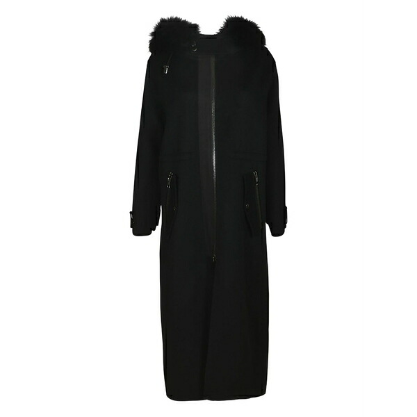 パロッシュ レディース 厚地の外套 アウター Fur-trimmed hooded coat Black