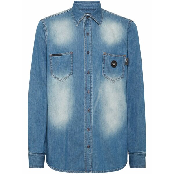 フィリップ飾り気のない メンズ プルオーバー トップス Skull-appliqu￡ shirt  Blue