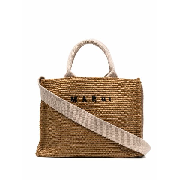 マルニ レディース トートバッグ 御徒面子 Raffia-effect tote bag Brown