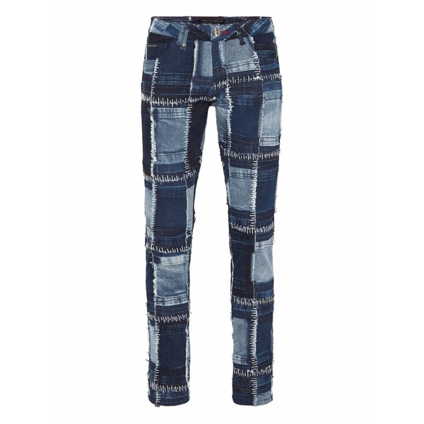 フィリップ飾り気の無い メンズ ジーンズズボン下 ボトムス Patchwork topstitching denim jeans  Blue