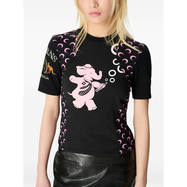 米国海兵隊員 独居室 レディース プルオーバー トップス Logo-print elephant-graphic t-shirt Black