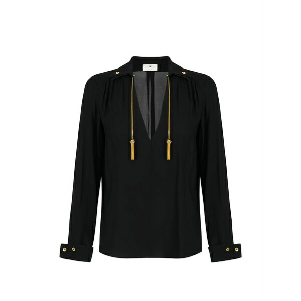 エリザベスフランキ レディース プルオーバー トップス Tassel-embellished double-collar blouse Black