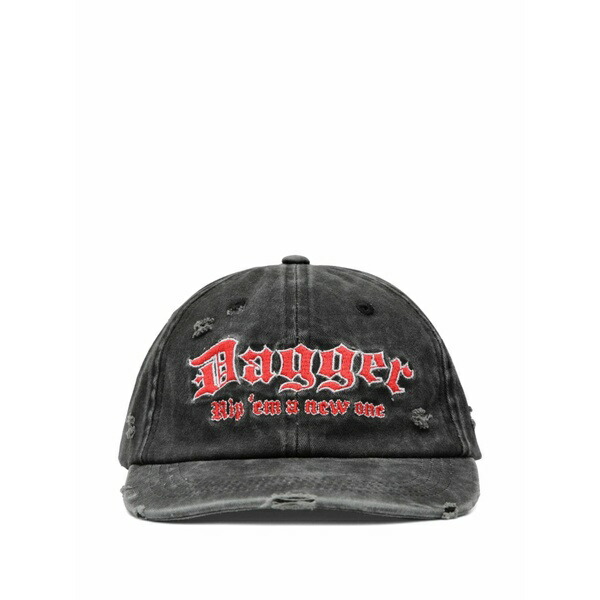 ダガー メンズ 鳥打ち帽 付属物 Distressed embroidered baseball cap Black