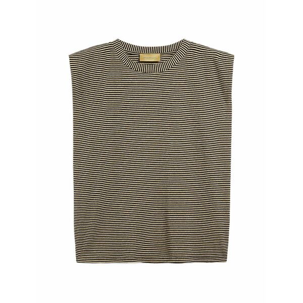モモン レディース カットソー トップス Striped padded-shoulder t-shirt Brown
