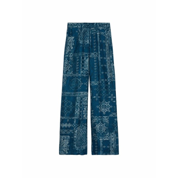モモン レディース 心地よいズボン下 ボトムス Printed straight trousers Blue