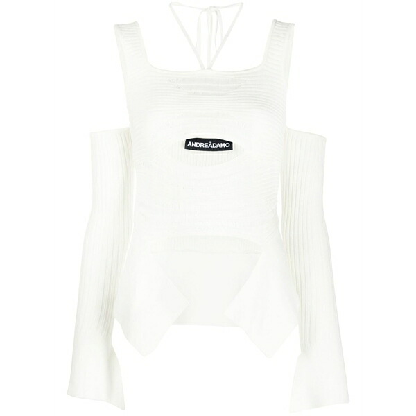 アンドレダモ レディース ティーシャツ トップス Cut-out detail ribbed knit top Neutrals