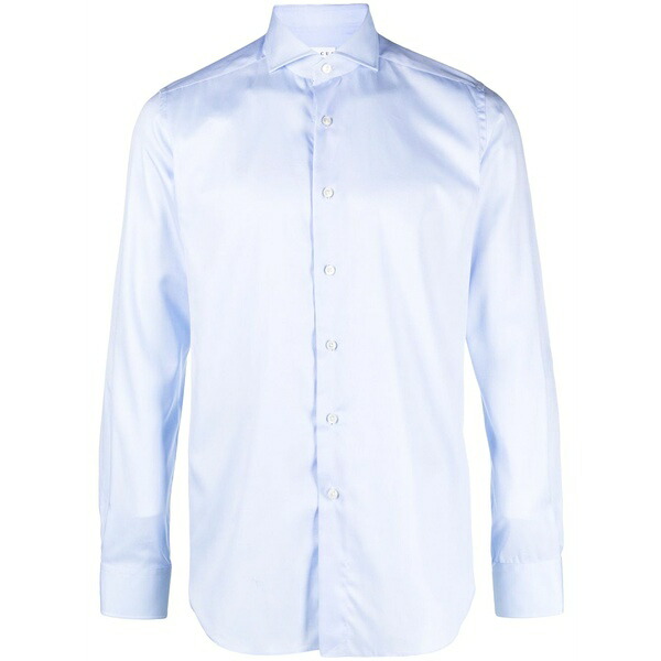 ザカス メンズ シャツ トップス Spread-collar cotton shirt Blue|asty