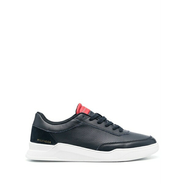 トミー ヒルフィガー メンズ スニーカー シューズ Perforated leather lace-up sneakers Blue