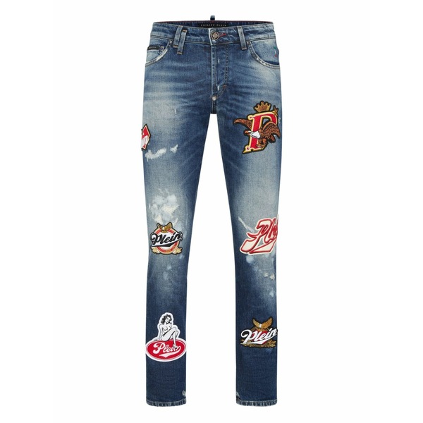 フィリッププレイン メンズ デニムパンツ ボトムス Patch distressed jeans Blue｜asty