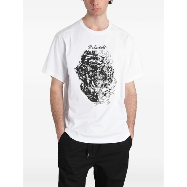 マハリシ メンズ プルオーバー トップス Chimera panther t-shirt White