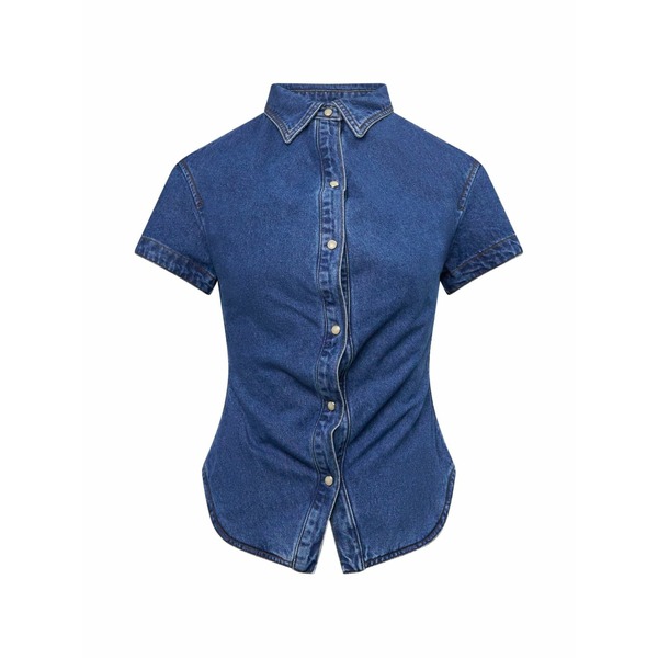 うしろ押し名取り草 レディース プルオーバー トップス Short-sleeve denim shirt Blue