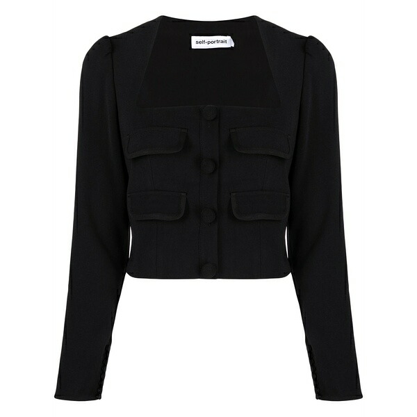 セルフ・ポートレイト レディース プルオーバー トップス Square-neck crepe top Black