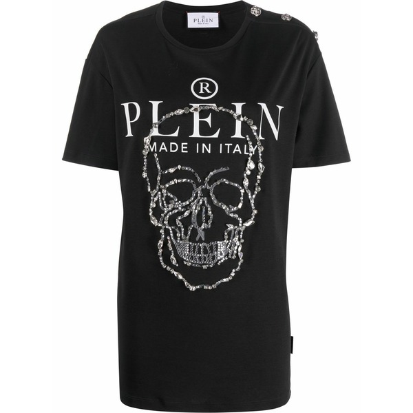 フィリップ飾り気のない レディース ティーシャツ トップス Logo-print short-sleeve t-shirt Black
