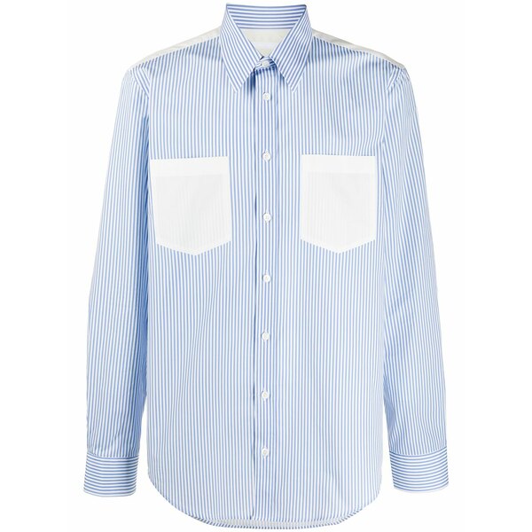 ヘルムート 言葉づかい メンズ ティーシャツ トップス Striped cotton long-sleeved shirt Blue