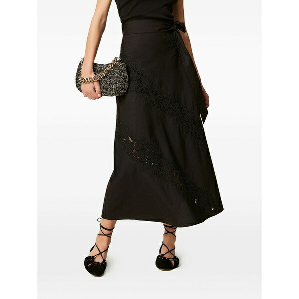 ツイン書き割り レディース スコート ボトムス Midi lace belted skirt Black