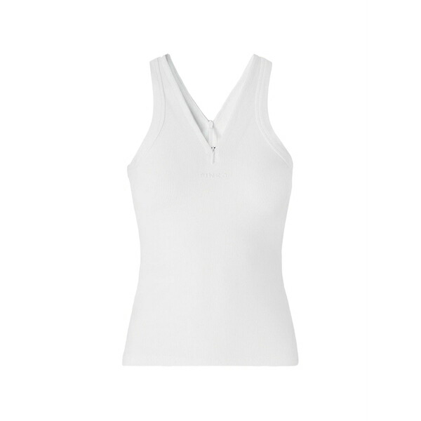 ピンコ レディース カットソー トップス V-neck ribbed top White