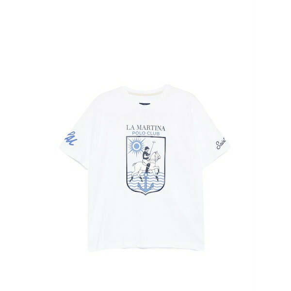 ラ マルティーナ メンズ Tシャツ トップス Logo-print crew-neck t-shirt White|asty