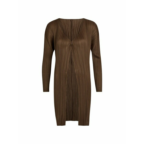 イッセイミヤケ レディース 厚地の外套 アウター Pleated v-neck coat Brown