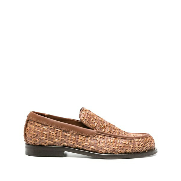 ジーシーディーエス メンズ スリッポン・ローファー シューズ Monogram-embossed raffia loafers Brown｜asty