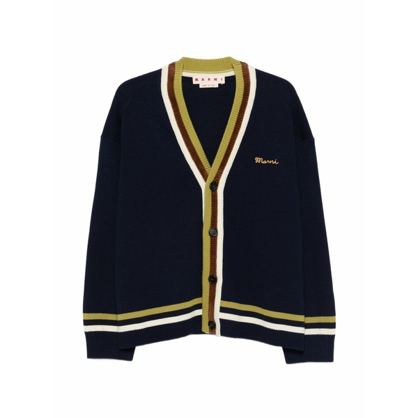 マルニ メンズ ジレー アウター Embroidered striped cardigan Blue