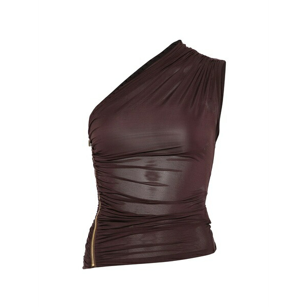 エリザベスフランキ レディース プルオーバー トップス One-shoulder zip top Brown