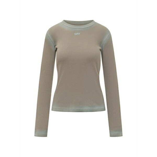 象牙色 レディース ティーシャツ トップス Ribbed long-sleeved top Neutrals
