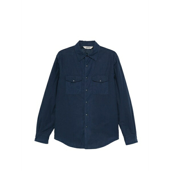 アスペジ メンズ ジャケット&ブルゾン アウター Mod. 13 buttoned chest-pocket cotton overshirt Blue|asty