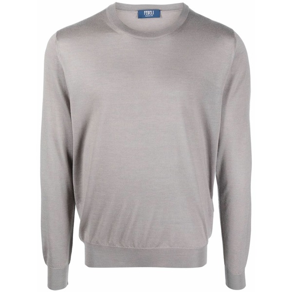 フェデーリ メンズ 編み物\u0026ティーシャツ アウター Crew-neck cashmere-silk jumper Grey