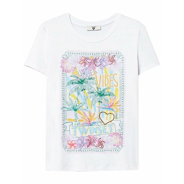 ツイン仕掛ける レディース プルオーバー トップス Graphic-print t-shirt White