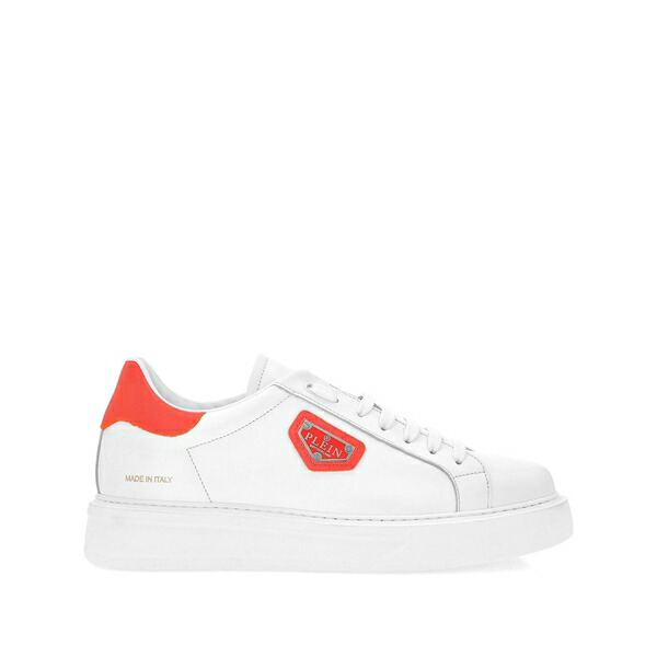 フィリップ飾り気のない メンズ スニーカー シューズ Logo-plaque leather sneakers  White