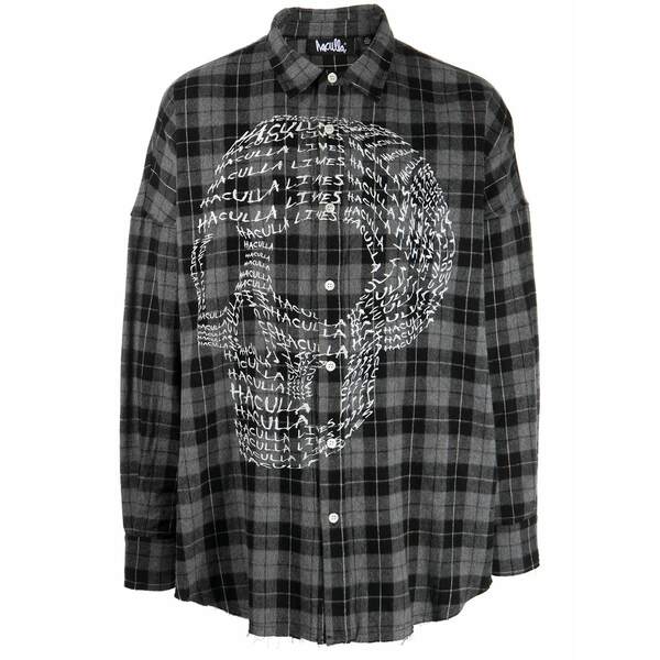 ハクーラ メンズ プルオーバー トップス Slogan-print skull shirt Grey