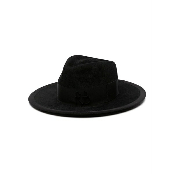 ラスランバジンスキー レディース かぶり笠 添え物 Logo-embroidered fedora hat Black
