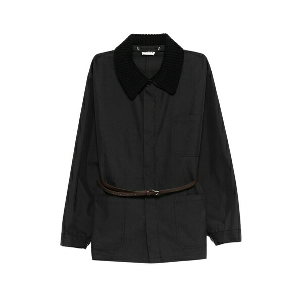 パロッシュ レディース 厚地の外套 アウター Knit-collar belted jacket Black