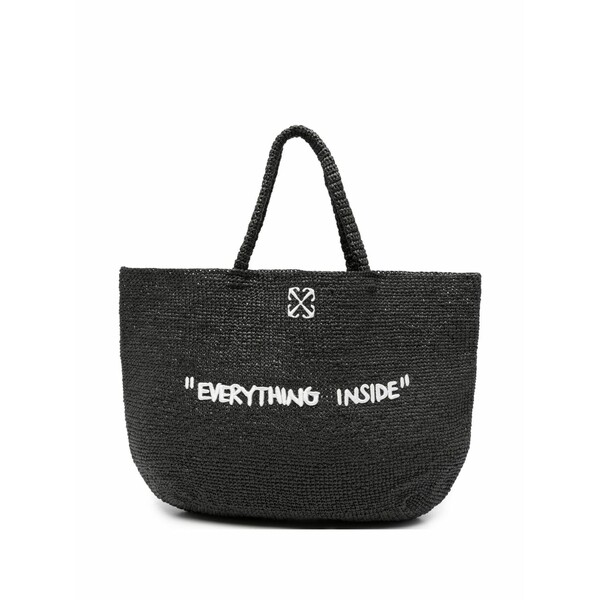 象牙色 メンズ トートバッグ 御徒面子 Jitney arrows-motif woven tote bag Black