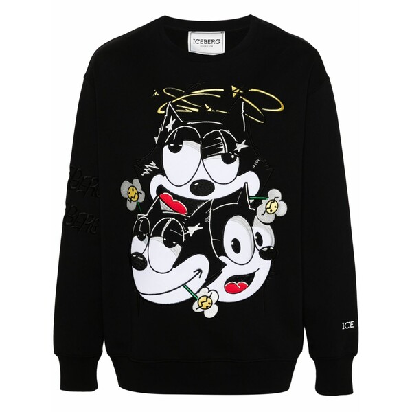 アイスバーグレタス メンズ パーカー・スウェットシャツ アウター Cartoon-motif cotton sweatshirt Black