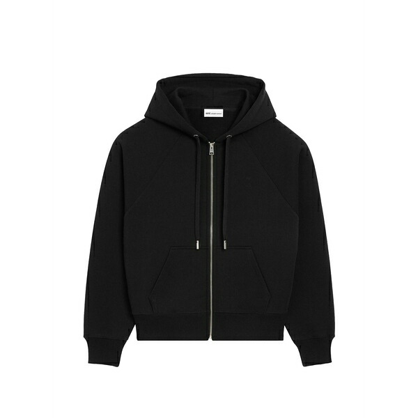 アミ メンズ パーカー・スウェットシャツ アウター Ami de coeur zip-up cotton hoodie Black｜asty