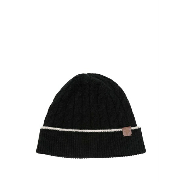 イレブンティ メンズ 帽子 アクセサリー Cable-knit leather-patch beanie hat Black|asty