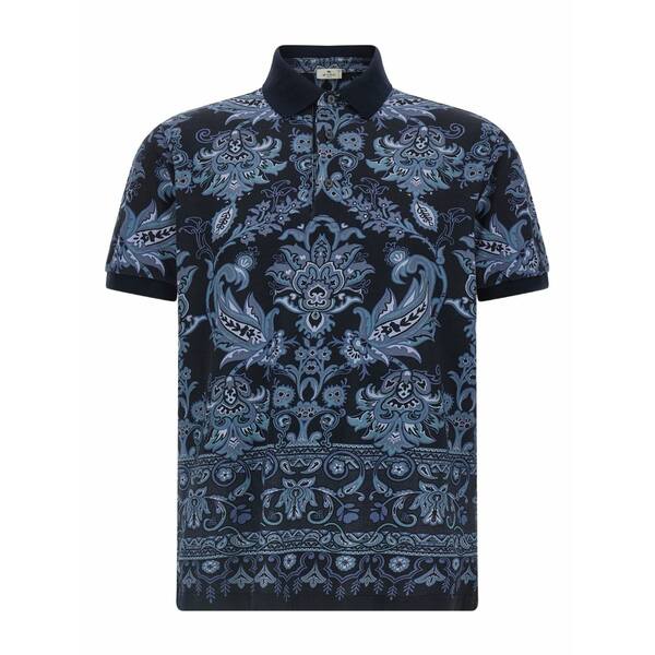エトロ メンズ ポロシャツ トップス Press paisley geometric print polo shirt Blue|asty