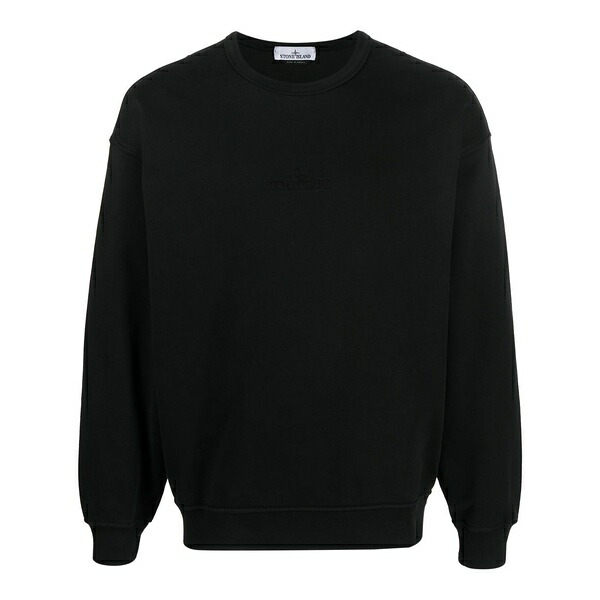 ストーンアイランド メンズ パーカー・スウェットシャツ アウター Embroidered-logo crewneck sweatshirt Black｜asty