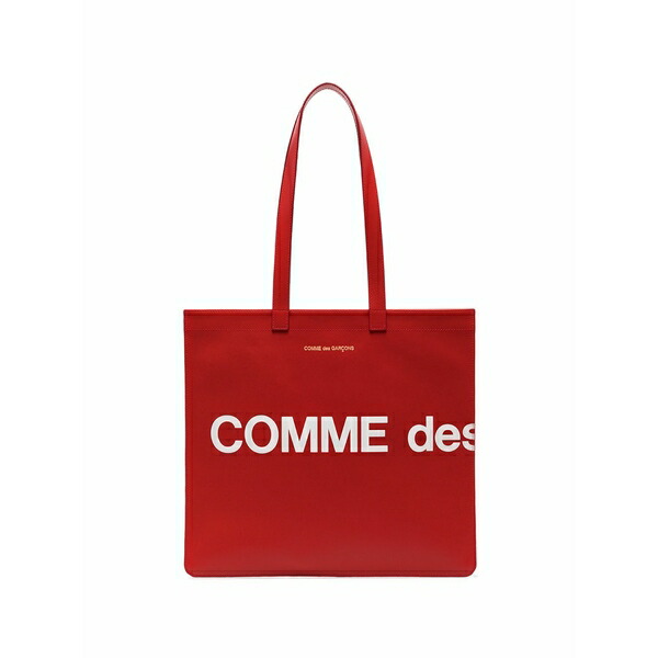 コムデギャルソン メンズ トートバッグ 御徒面子 Logo-print leather tote bag Red