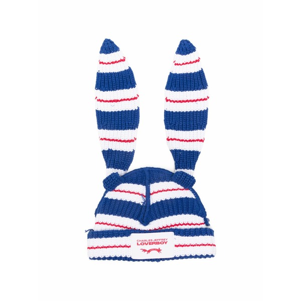 プリンスチャールズ島・ジェフリー メンズ かぶり笠 佩び物 Striped rabbit beanie hat Blue